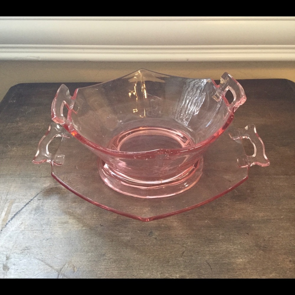 Vtg/Antique Pink Depression Mayonnaise Glass Bowl